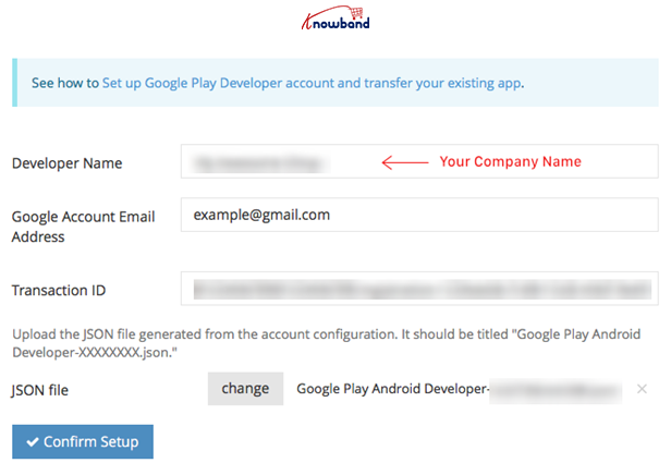 Add developer name for your target account in Google Play Developer account