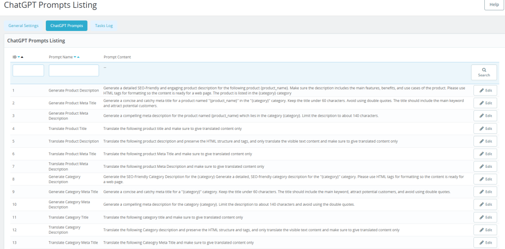 Knowband Prestashop ChatGPT Module Prompt Listing Tab