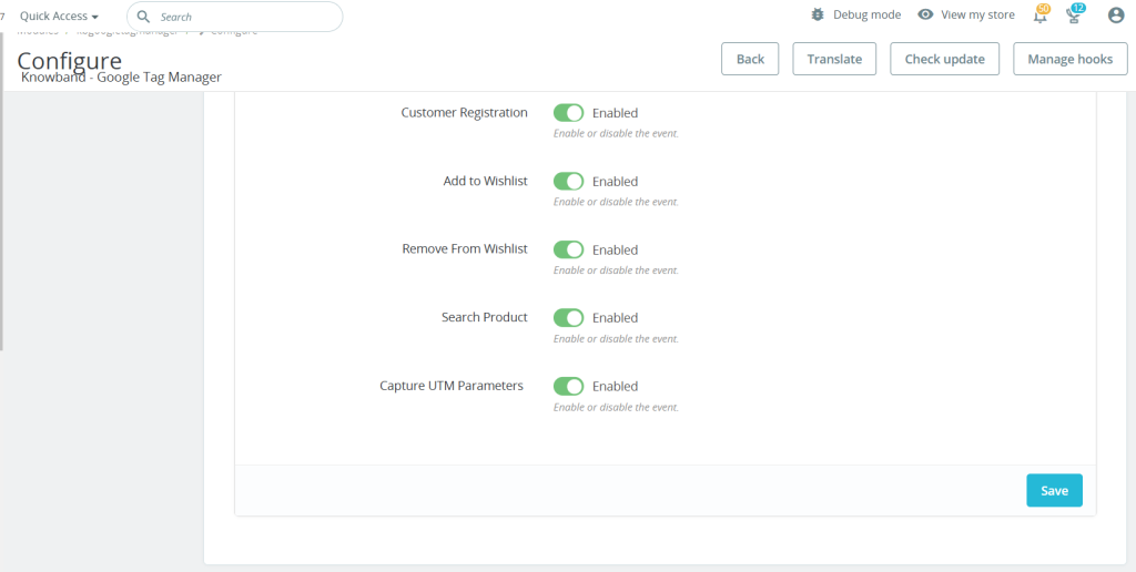 Knowband Prestashop GTM Configuration tab 3