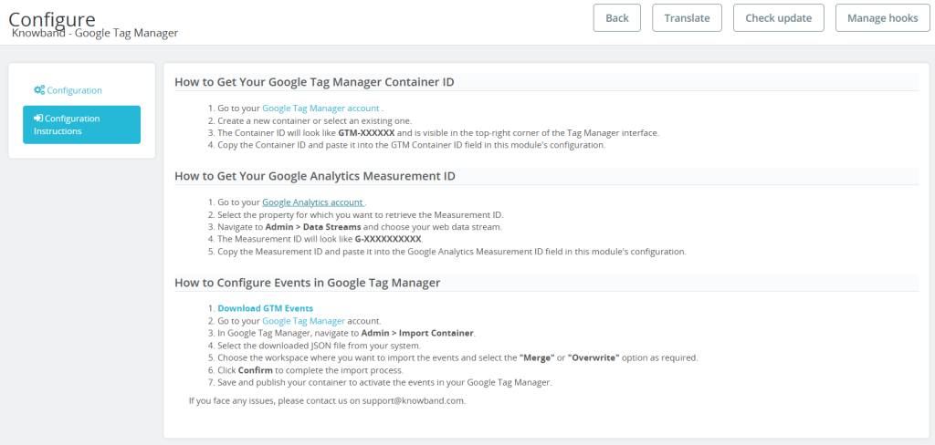 Knowband prestashop google tag manager configuration instructions